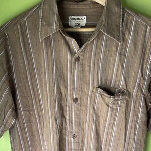 Vintage Honolula men's Sz Medium Brown White Gold Lined Button Down Shirt